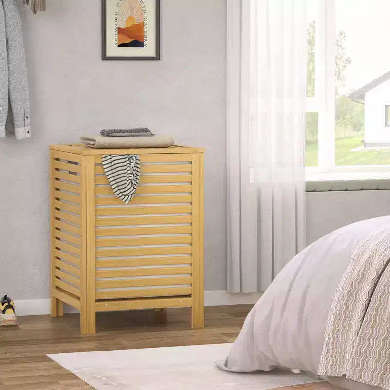 Bamboo Laundry Hamper with Lid – 120L Dual Compartment