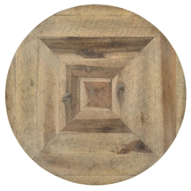 Round Acacia Wood Top Metal Frame Side Table Brown Industrial