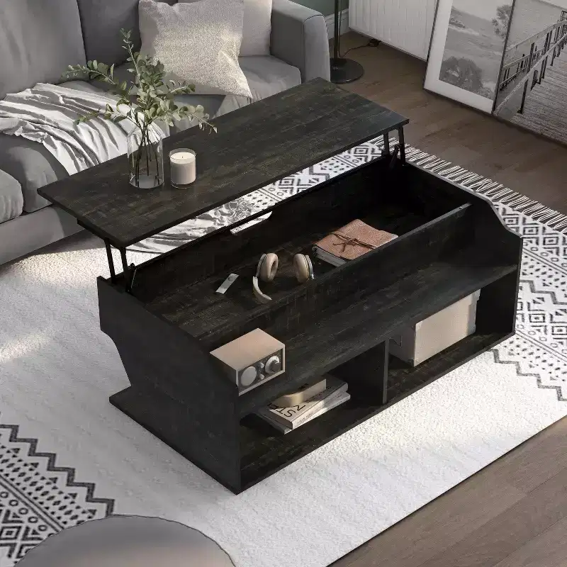 44 Hawkpoint Transitional Lift Top Coffee Table Reclaimed Black Oak - miBasics