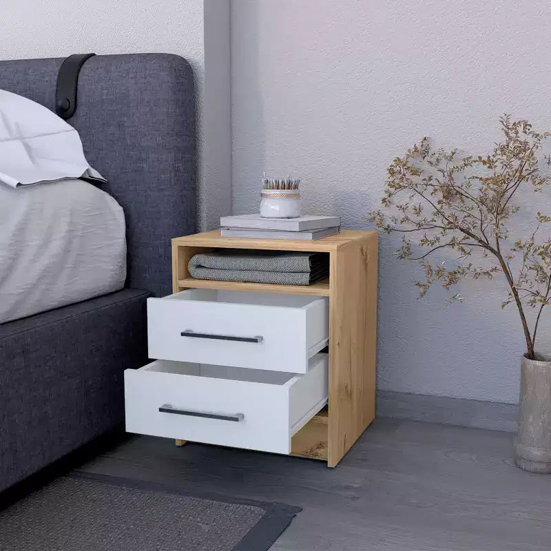 MAYEERTY Nightstand with 2 Drawers Concealed Shelf Vintage Bedside Table for Bedroom Living Room