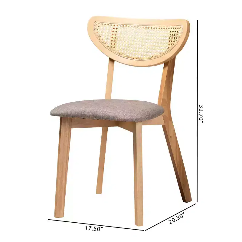 2pc Dannell Fabric and Wood Dining Chairs Gray/Natural Oak/Light Brown: Polyester Upholstery, Rubberwood Frame