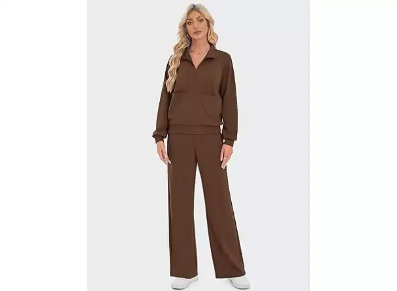 SHESHOW Women 2 Piece Outfits Set Half Zip Sweatshirts Wide Leg Sweatpant Matching Set Tracksuit with Pockets XS-XXL