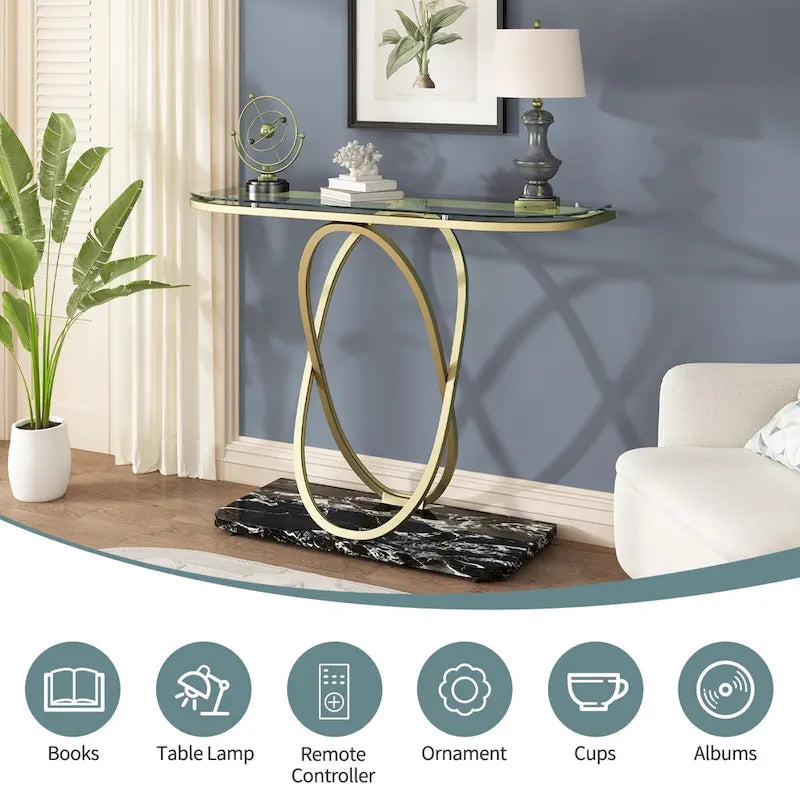 43.3 Inches Console Table with Geometric Base Modern Sofa Table for Entryway Living Room