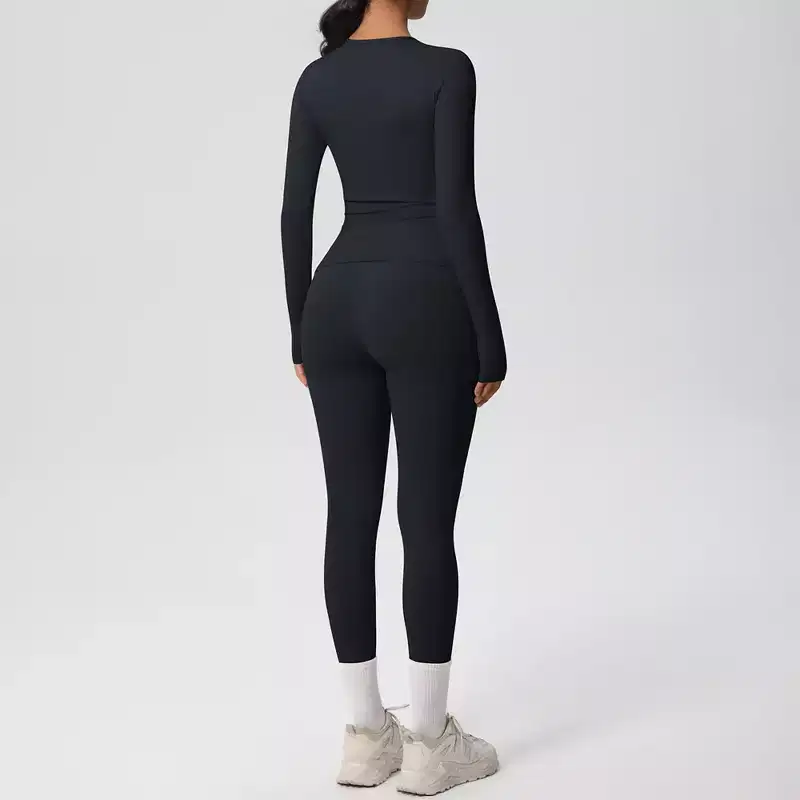 Anna-Kaci Active Women's Long Sleeve Crew Neck Top and High Waist Leggings Set with Slim Fit Design