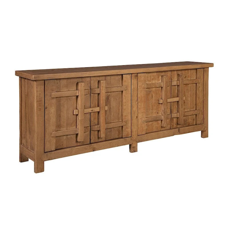 4-Door Sideboard Reclaimed Elm Wood Storage Cabinet with Unique Latch Design
