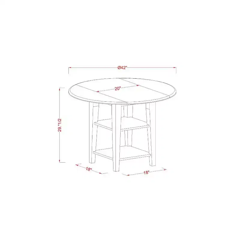 HomeStock 5-Pc Round Linen White Finish Solid Wood Top-Dining Room Set with Dropleaf-Seats 4