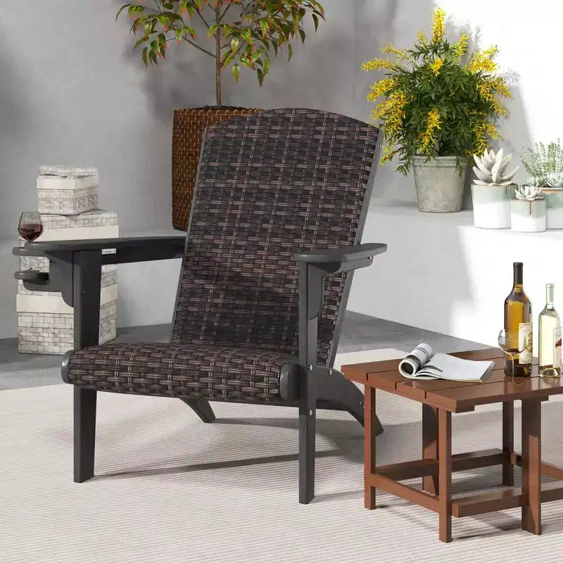 Costway Patio Adirondack Chair with Rattan Padded Seat Wide Armrests & Hidden Cupholder Black/Brown/Gray/White