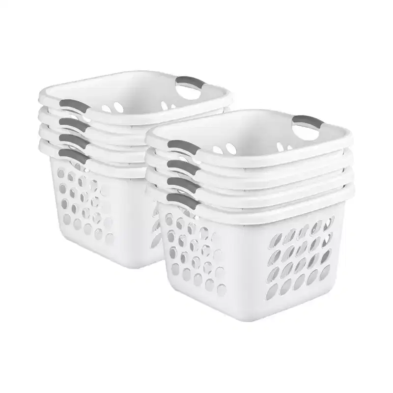 Sterilite Square Laundry Basket, 1.5 BushelHamper with Handles, White, 8 Pack