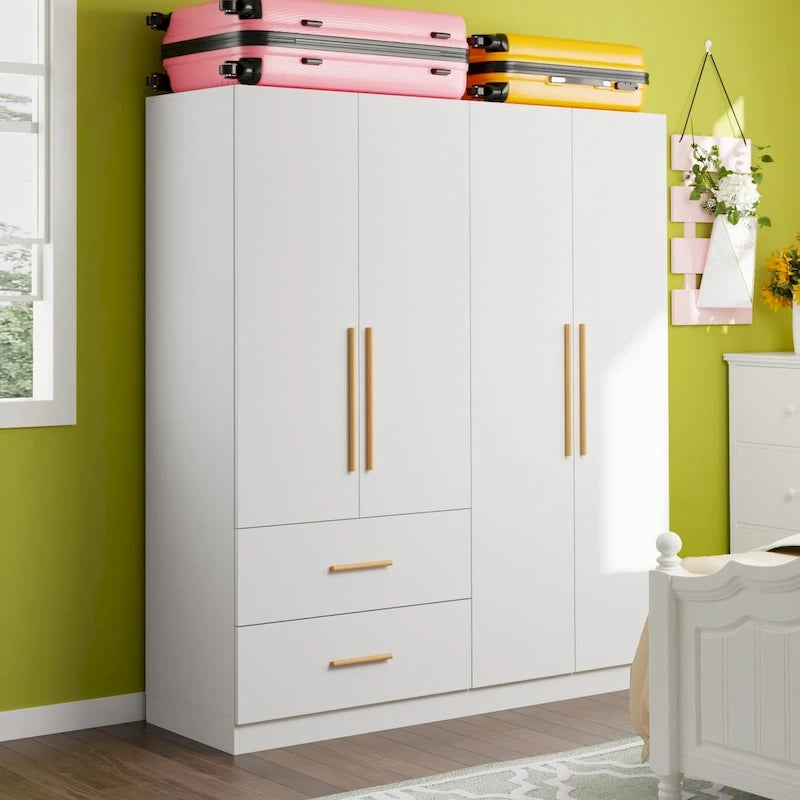 Freestanding Double-Section Wardrobe Armoire with Shelves | White