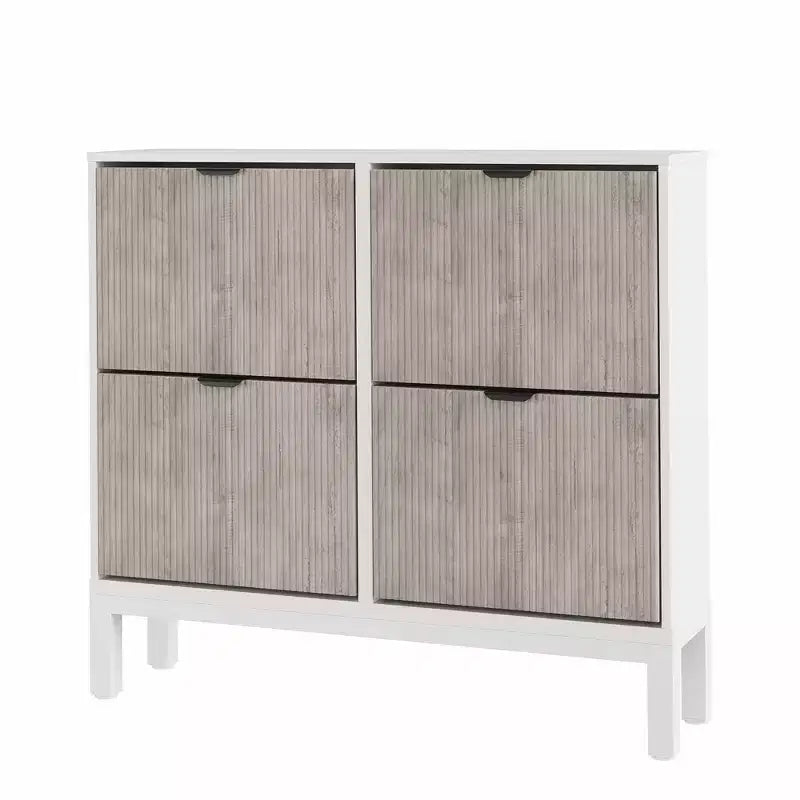 4 Flip Drawers Modern Fluted Shoe Cabinet Narrow Shoe Storage Cabinet,