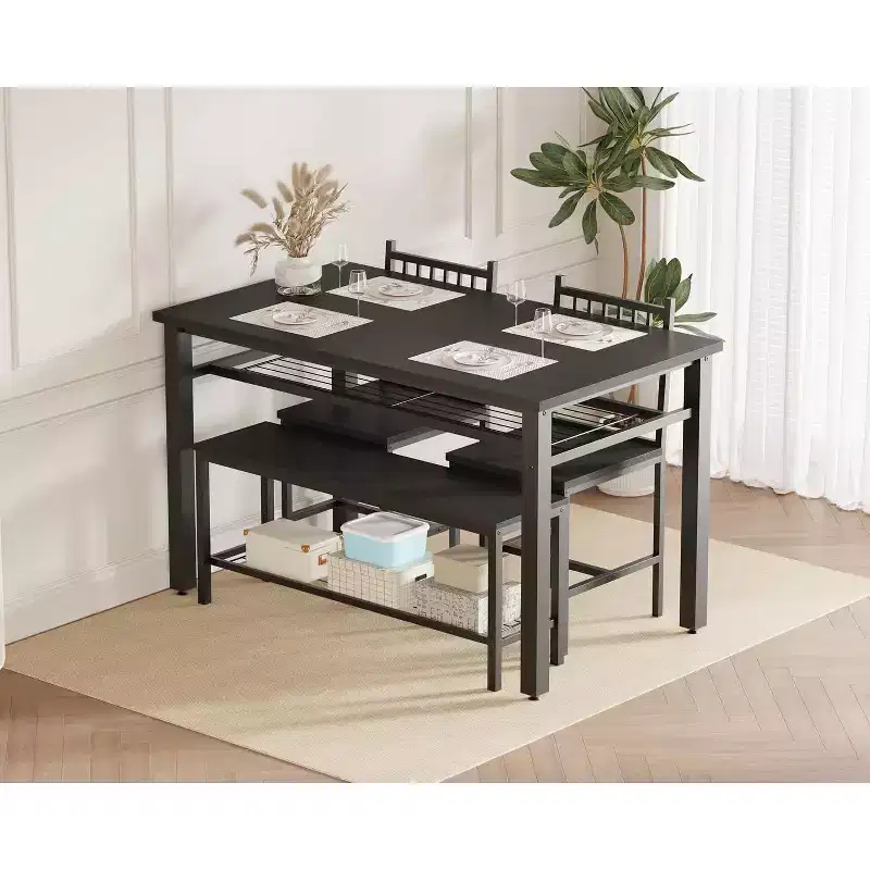 47 Modern Dining Table Set for 4 with Chairs and Storage Bench, for Small Space or Apartment