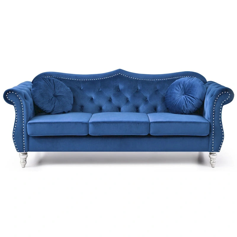 82 in. Velvet Chesterfield 3-Seater Sofa with Tufted Back and Nailhead Trim