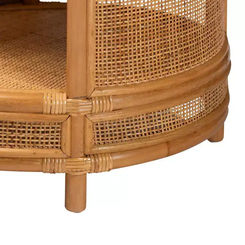 bali & pari Louis Rattan End Table Light Honey: No Assembly, Round Wicker Side