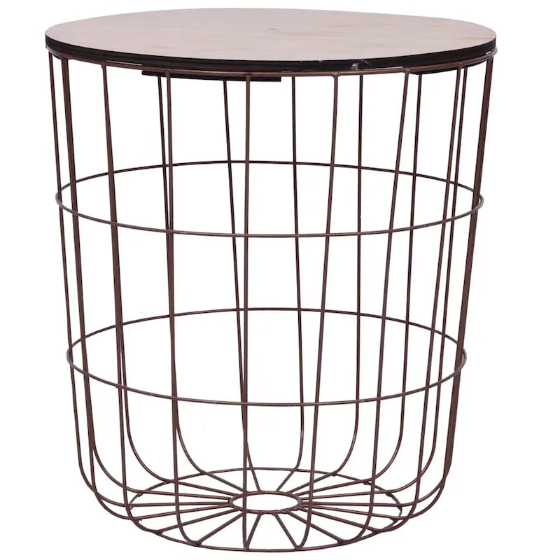 Round MDF Coffee Table with Basket Design, Copper Finish, 15.6 Diameter