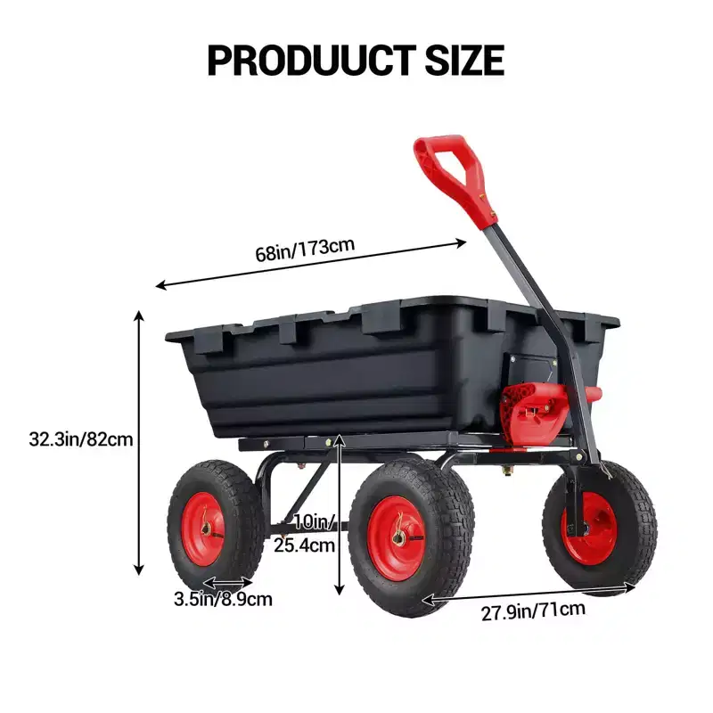 800 Lbs Poly Dump Garden Cart with 10in Tires, Heavy Duty Wheelbarrow with Rotating Handle and Pneumatic Tires,Utility Cart,for Yard,Garden and Lawn