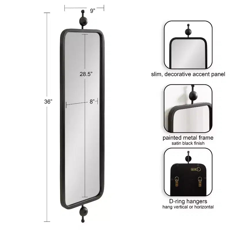 Kate & Laurel All Things Decor 9"x36" Kasota Slim Rectangle Mirror Metal Black
