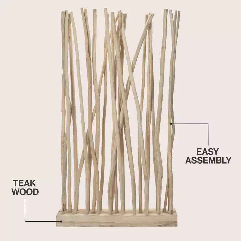 JONATHAN Y Tranquil 39W x 68H Coastal Bohemian Handcrafted Teak Branch Single Panel Room Divider