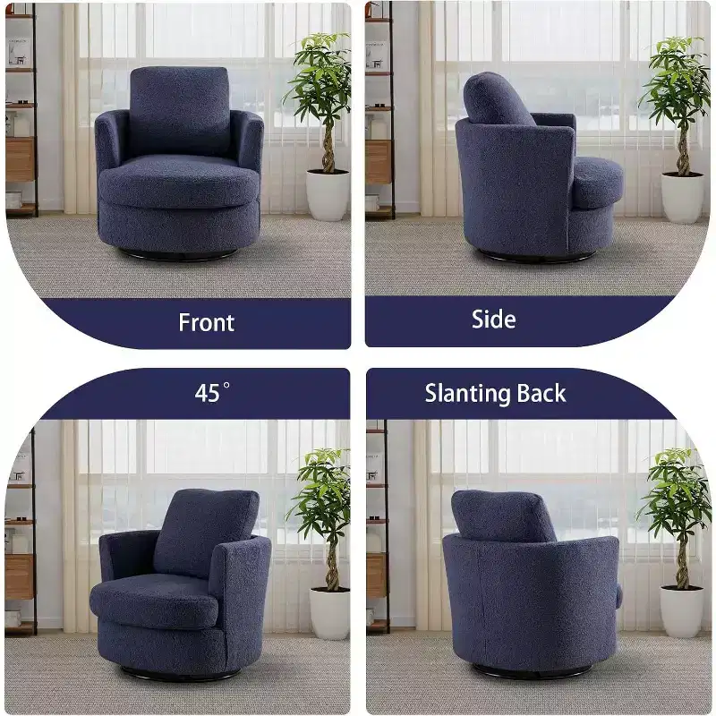 GDFStudio Bertha Swivel Boucle Upholstered 32 Wood and Steel Chair