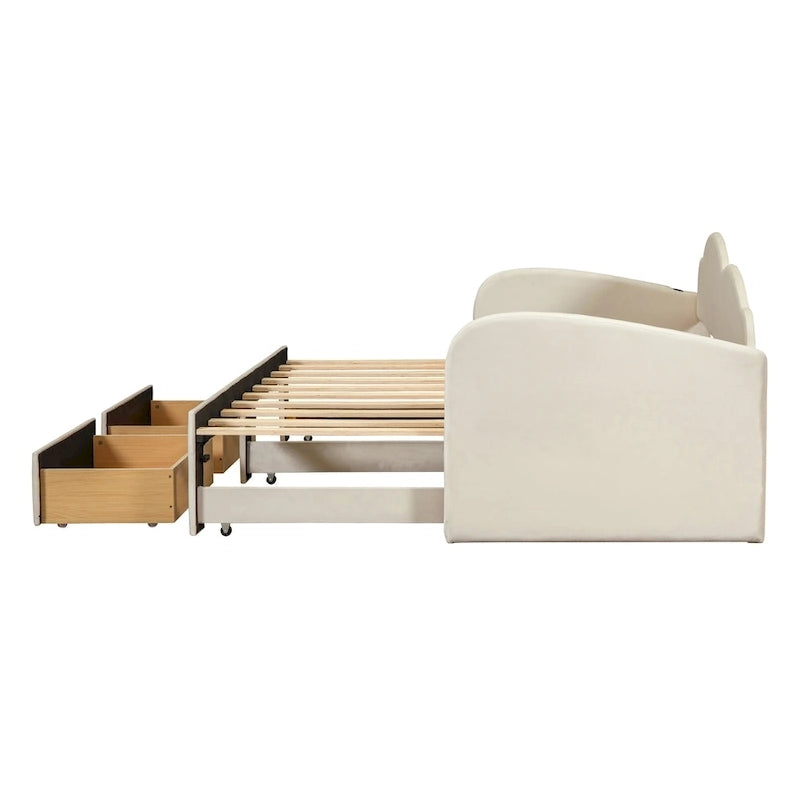 Twin Cloud Velvet Daybed with Trundle and Drawers