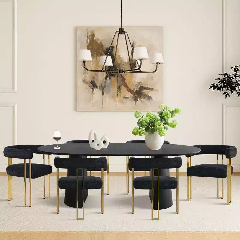47-83 Extendable Dining Table Set for 6, Black Table and Chenille Armchairs with Gold Metal Legs, Perfect for Modern Dining Spaces