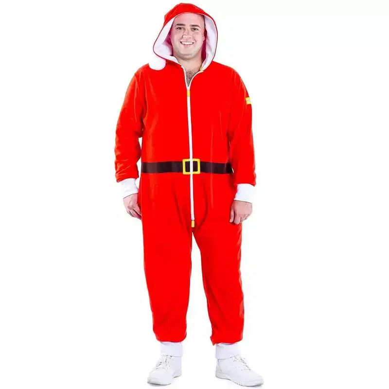 Tipsy Elves Men's Santa Jumpsuit - Festive Red One-Piece Christmas Pajamas for Men