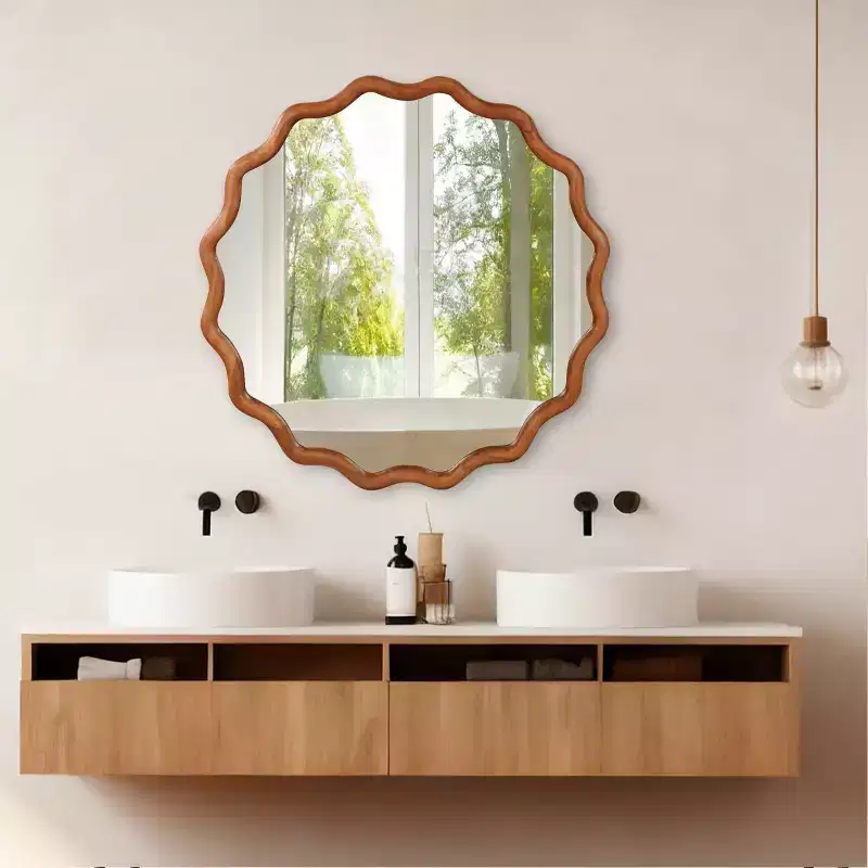 36 Round Decorative Wall Mirror with Wavy Design, Modern Accent Mirror for Bedroom, Bathroom, Living Room, Entryway
