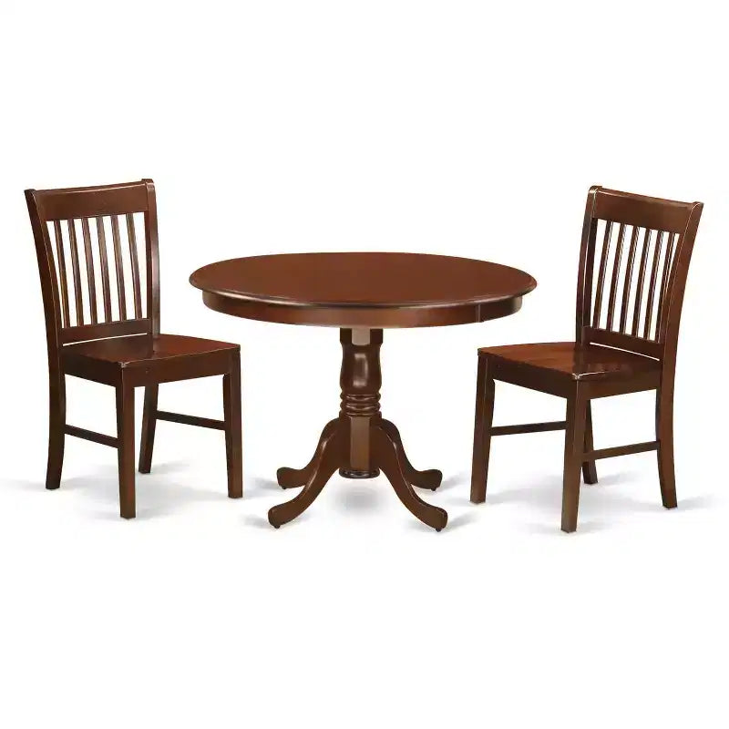 3-Pc Mahogany Finish Solid Wood Top - Dining Room Set - Seats 4