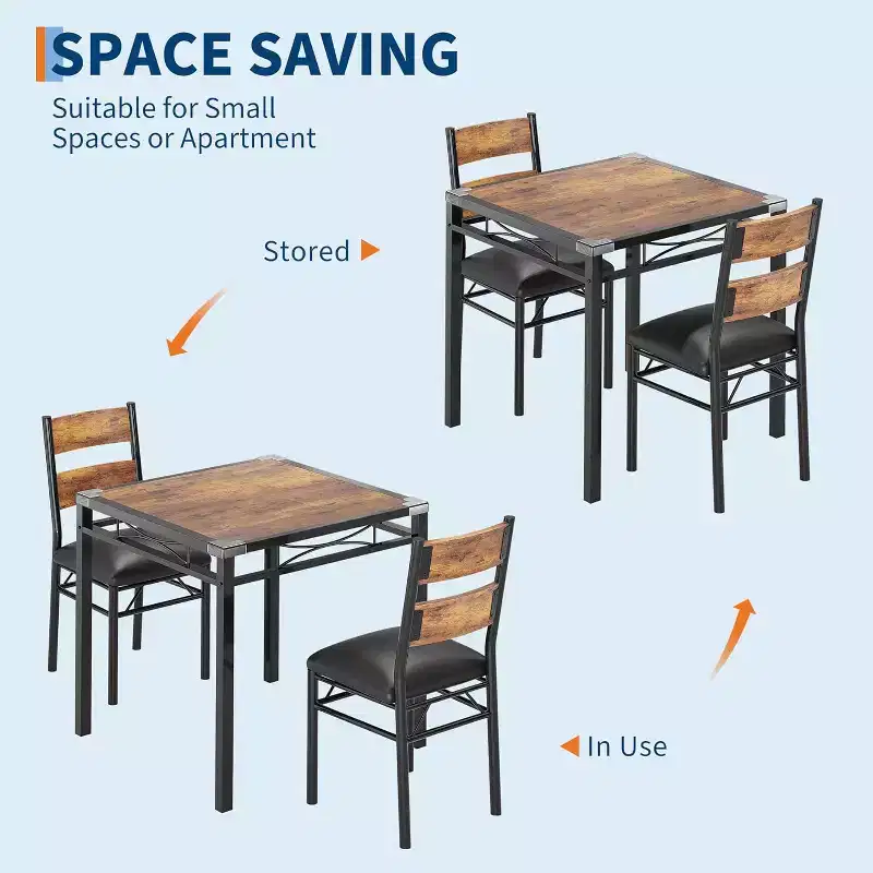 Kitchen Table with 2 Upholstered Chairs, Wood 3-Piece Kitchen Dining Room Set with Corner Protector for Small Space, Apartment, Dining room, Kitcen