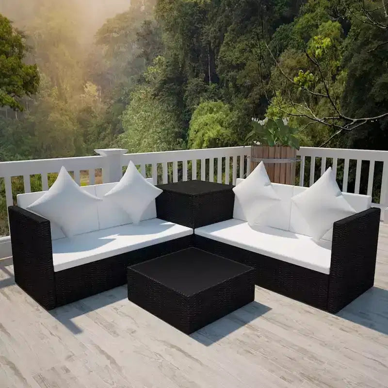vidaXL Patio Furniture Set Coffee Table and Sofa Outdoor Garden 4 Piece Rattan