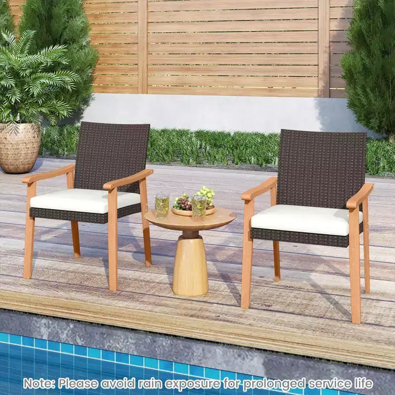 Costway Patio Dining Chair Set of 2/4 with Cushion Wood Armrests Metal Frame for Garden