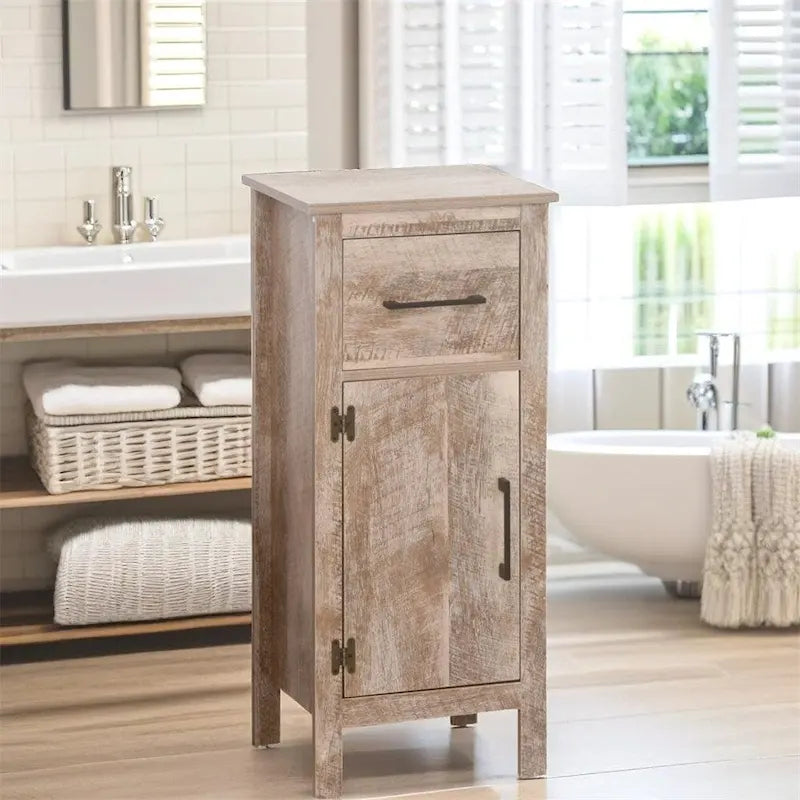 Freestanding Bathroom Storage Cabinet with Drawer Door and Adjustable Shelf Brown