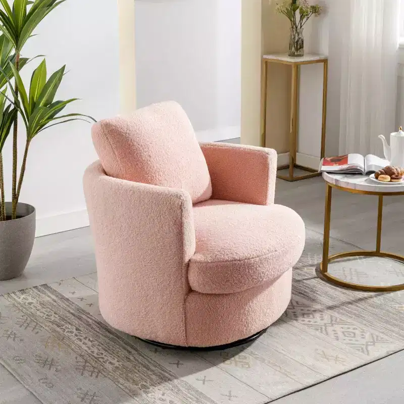 GDFStudio Bertha Swivel Boucle Upholstered 32 Wood and Steel Chair