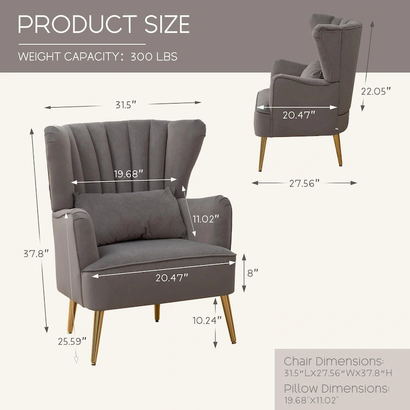Modern Wingback Arm Chair Upholstered Accent Chair