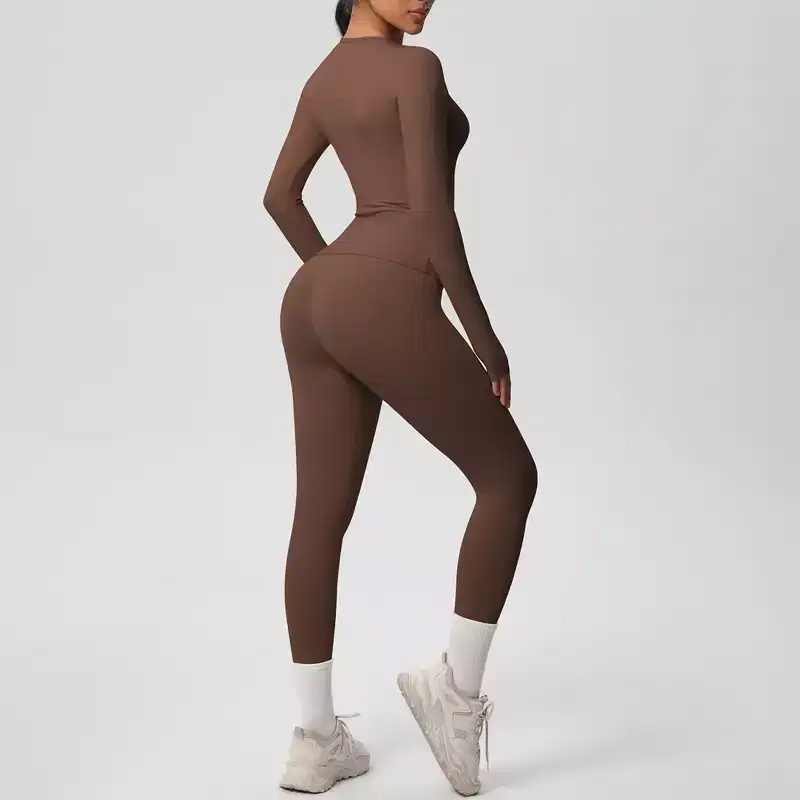 Anna-Kaci Active Women's Long Sleeve Crew Neck Top and High Waist Leggings Set with Slim Fit Design