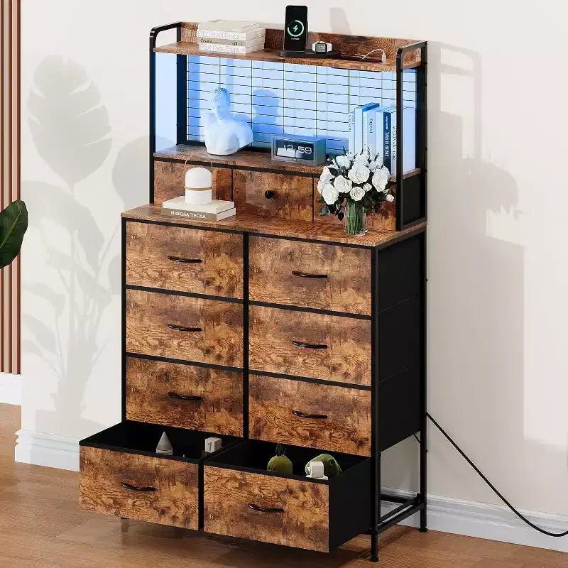 Dresser with 11 Fabric Drawers, Industrial Storage Organizer, Anti-Tipping Design, for Bedroom, Living Room