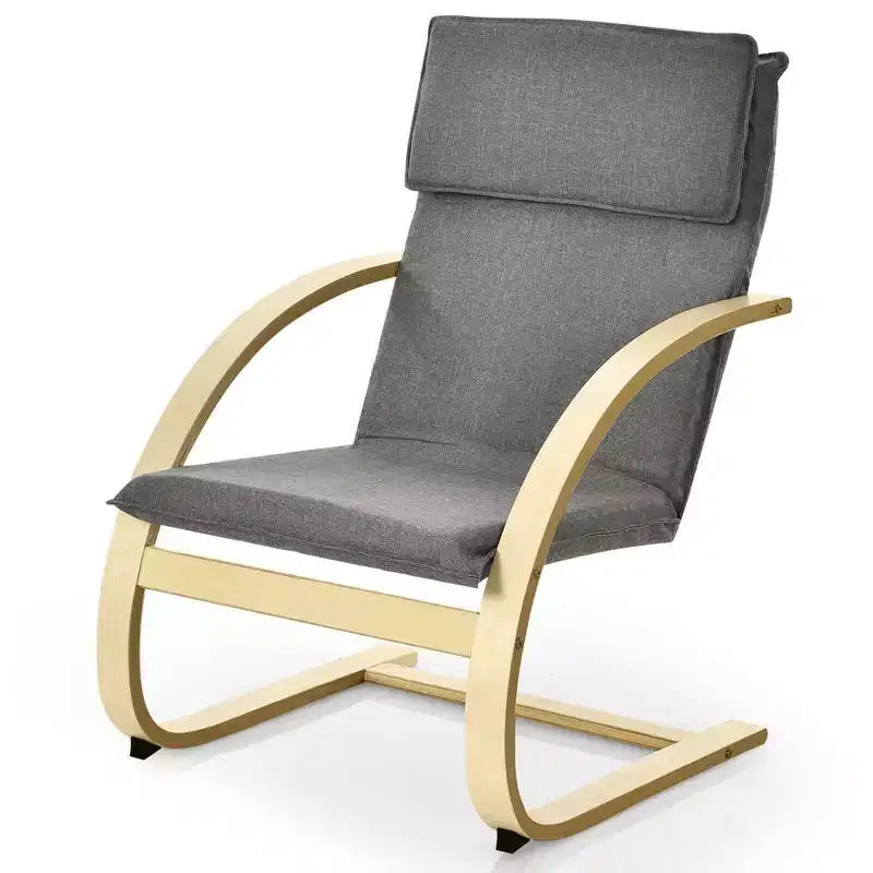 Costway Modern Bentwood Lounge Chair Fabric Upholstered Accent Leisure Armchair Gray