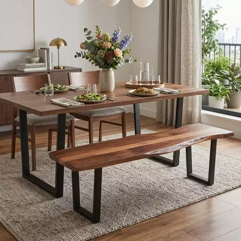 HomeRoots 66 Brown And Black Solid Wood Dining bench