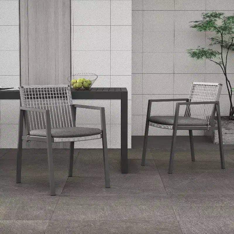 TUYOHW Aluminum Outdoor Dining Chairs Set of 2,Rope Weaving Patio Dining Chairs with Armrest & Backrest,Patio Chairs for Backyard,Balcony,Black+Grey