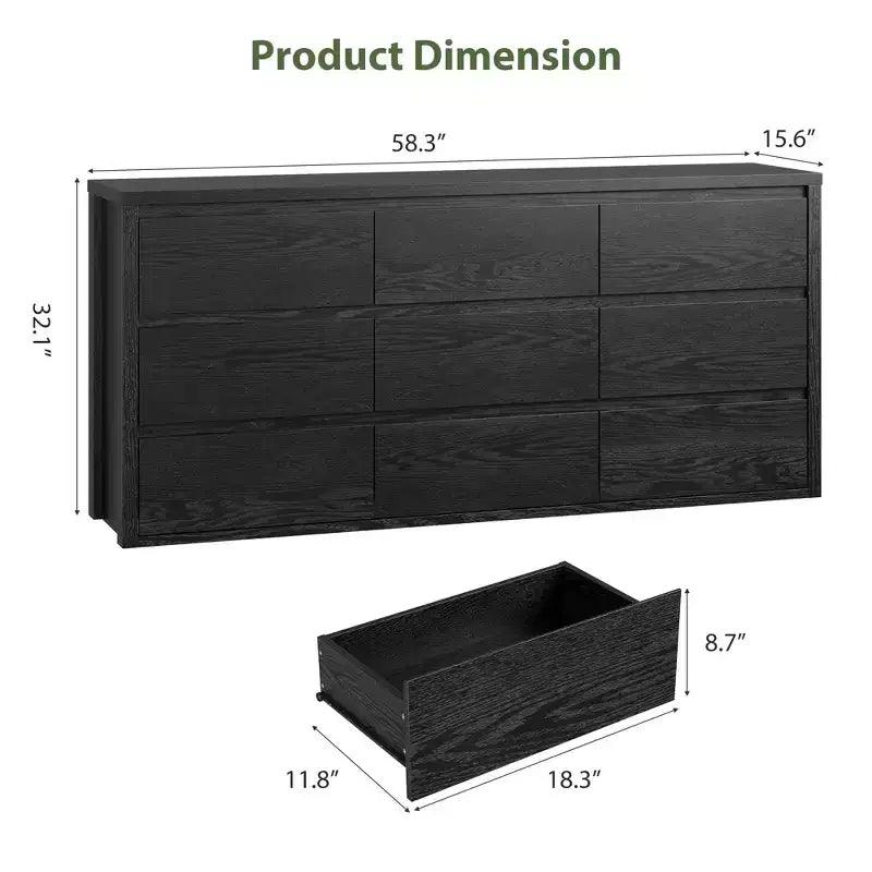 9 Drawer Dresser for Bedroom  Wide Modern Chest of Drawers, Large Wood Dresser Storage Organizer for Living Room, Hallway & Entryway