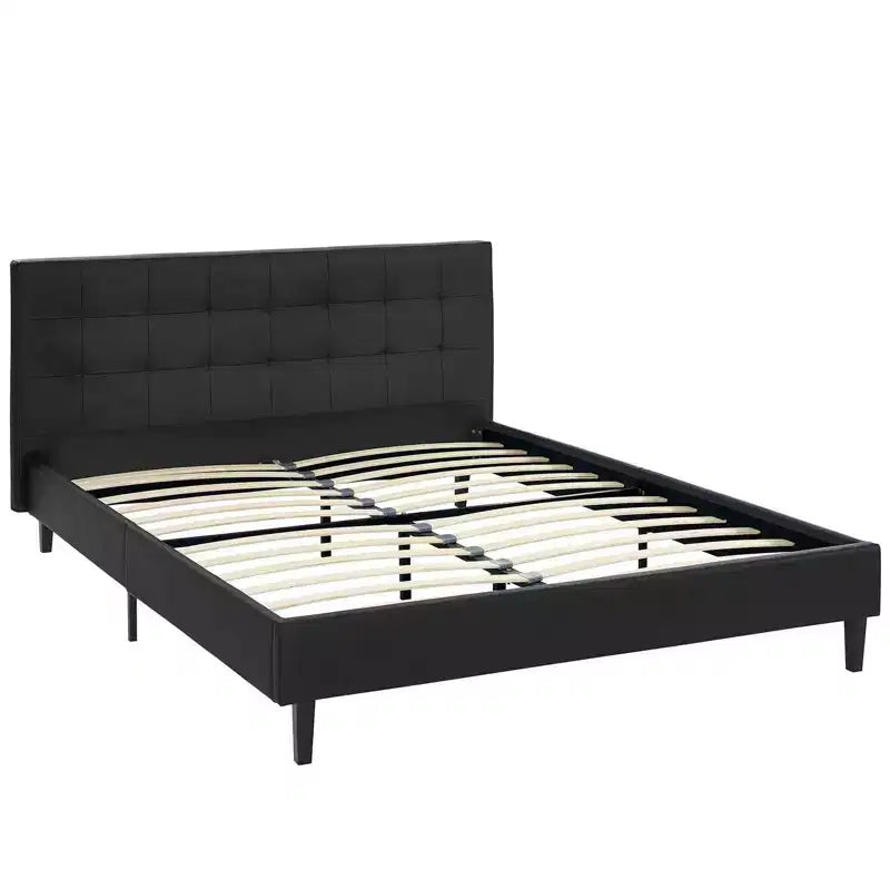 Linnea Faux Leather Bed Full Black - Modway: Modern Upholstered Platform Bed, Memory Foam Fill, Reinforced Support