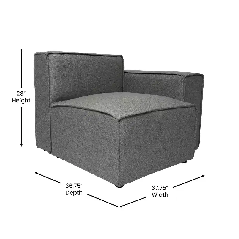 Emma and Oliver Modular Right Side Armchair with Arm Rest