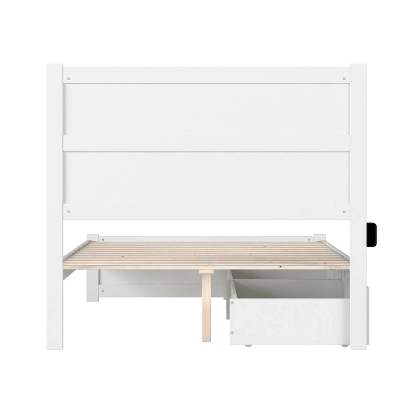 Full Platform Bed with Footboard, 2 Storage Drawers & Charging Station