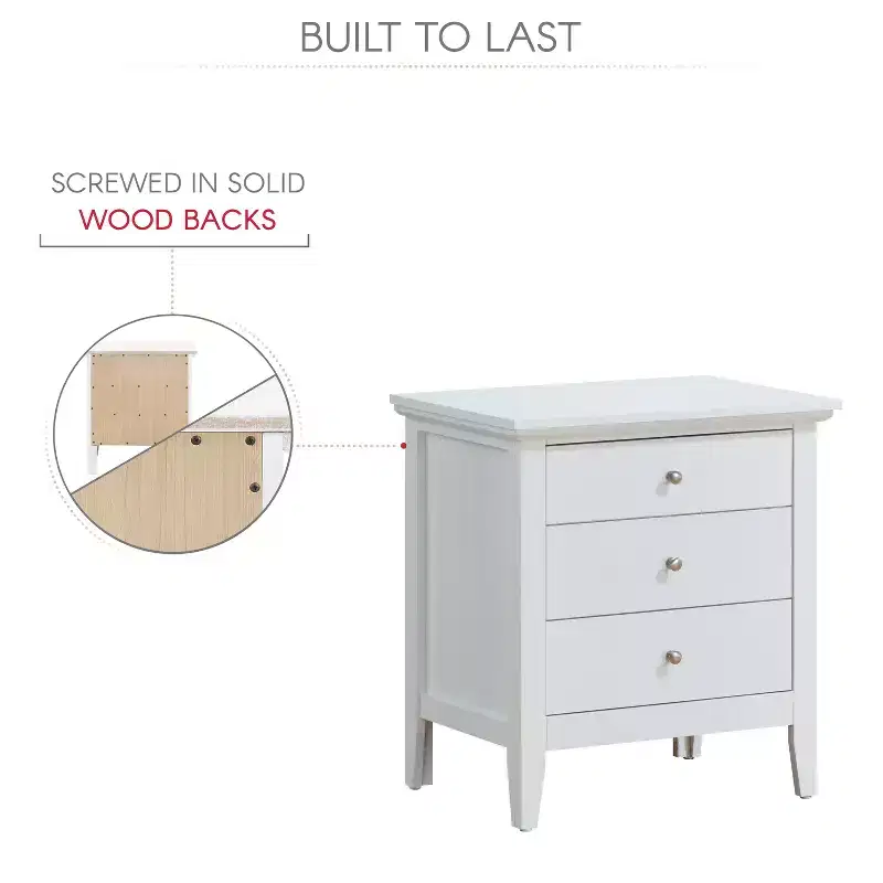 Passion Furniture Hammond 3-Drawer White Nightstand (26 in. H x 24 in. W x 18 in. D)