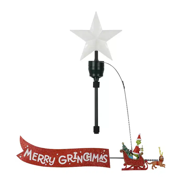 Mr. Christmas Animated Grinch Sleigh Tree Topper with Banner - Merry Grinchmas