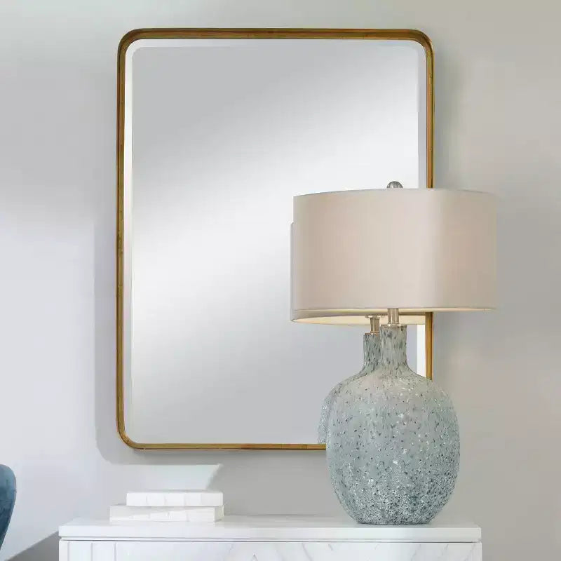 Uttermost Rectangular Vanity Decorative Wall Mirror Modern Beveled Antiqued Gold Iron Frame 30 Wide Bathroom Bedroom Living Room