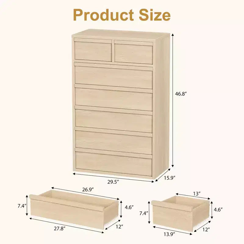 7 Drawer Dresser for Bedroom, Modern Double Dresser Organizer with 7 Drawers Large Storage, Wooden Chest of Drawers for Bedroom, Living Room, Nursery