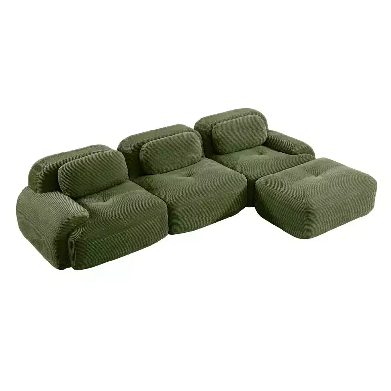 Homy Casa Modular L-Shaped Corduroy Sofa, No Assembly Floor Seating, Deep Cushioned Comfort, Olive Green