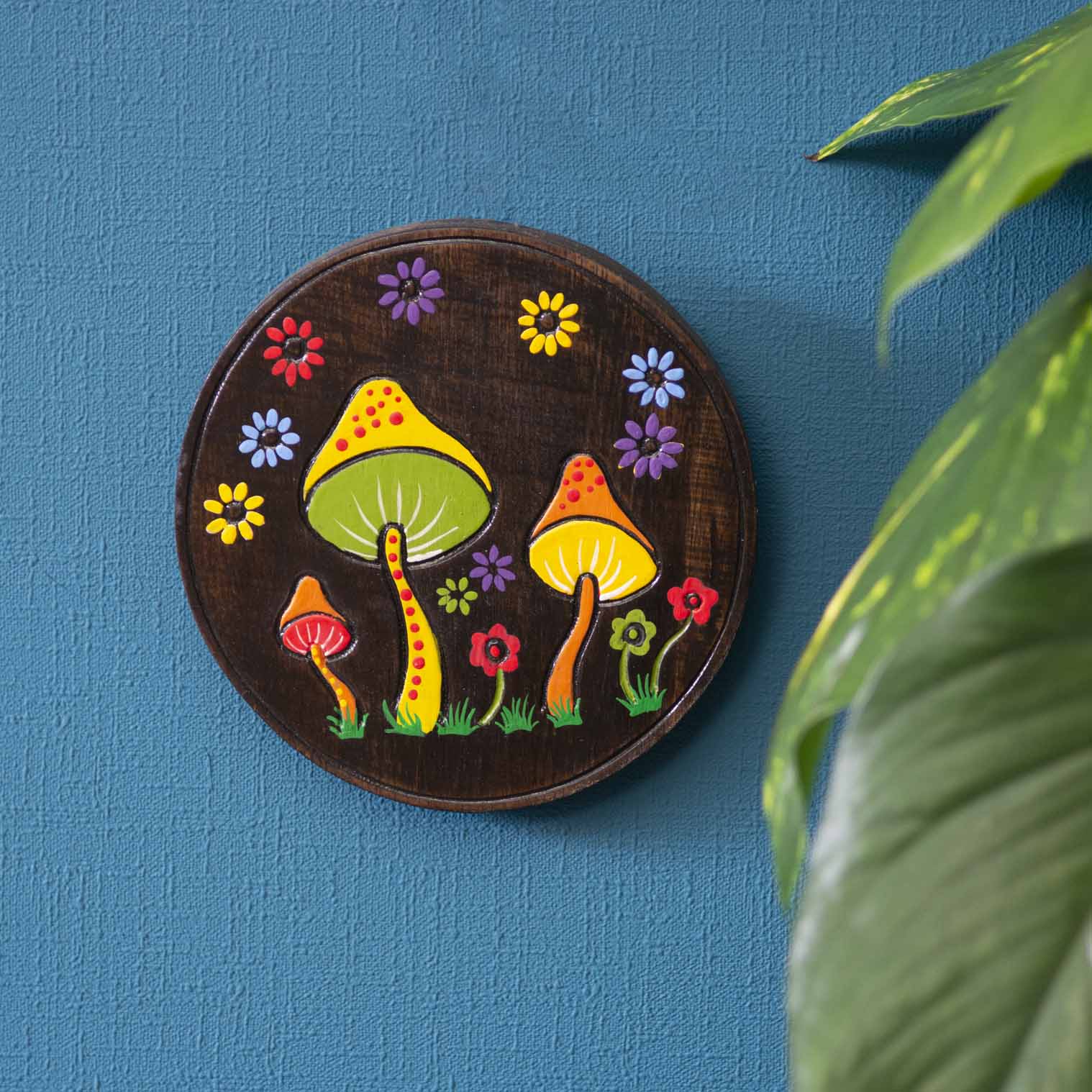 Hand-Painted Mushroom Round Plaque