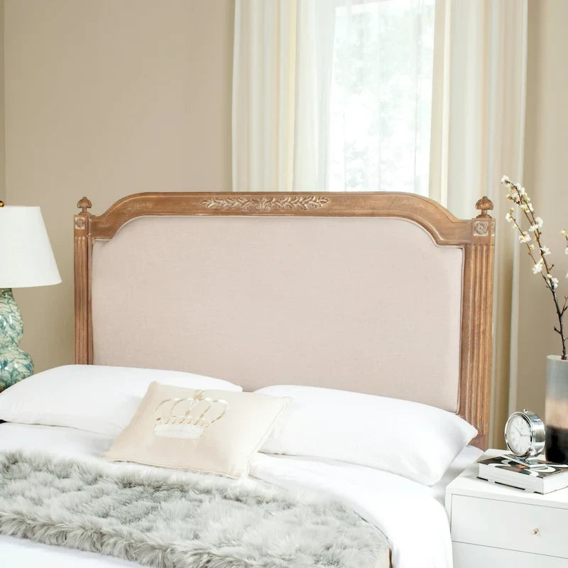 French Country Style Wood Headboard with Upholstered Panel