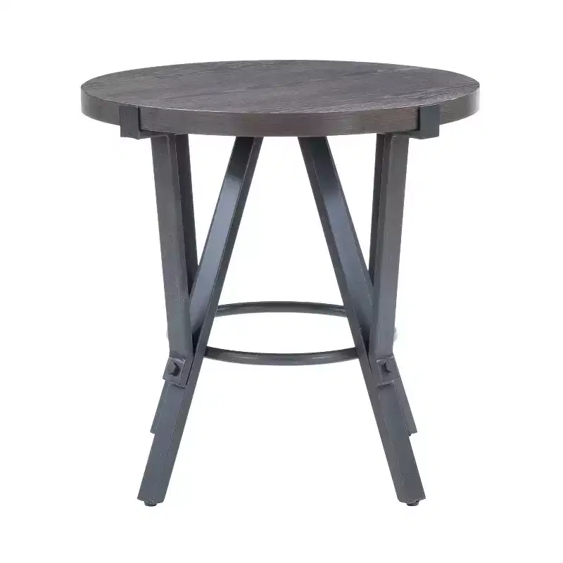 Powell 3pc Galway Wood Top and Charcoal Gray Metal Round Coffee and Side Table Set Charcoal Brown: Rustic Living Room Furniture Set